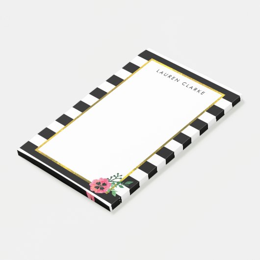Post-it® Baguette noire et Notes florale rose (Incliné)