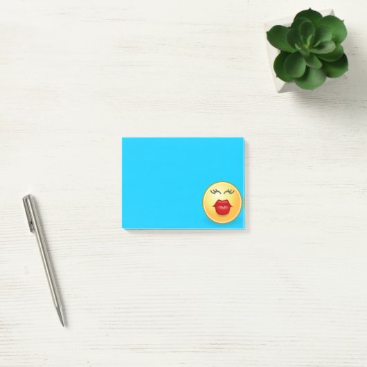 Post-it® Baiser Visage sur Blue Post It Note (Bureau)