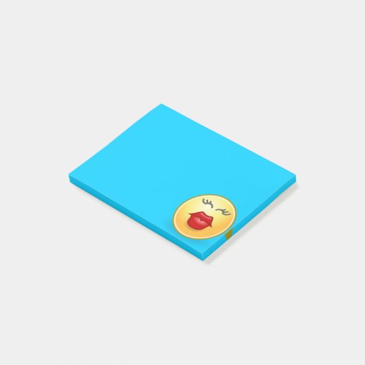 Post-it® Baiser Visage sur Blue Post It Note (Incliné)