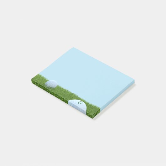Post-it® Bal de golf Monogramme bleu Green Post it Notes (Incliné)