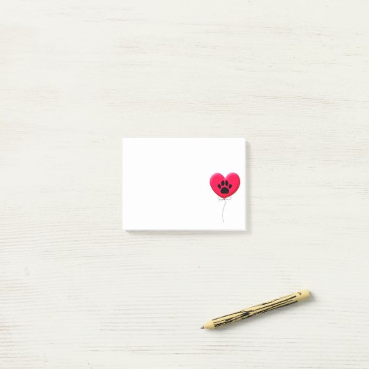 Post-it® Balloon en forme de coeur avec Empreinte de patte  (Sur un bureau)