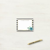 Post-it® Bande noire et Flore Bleue Personnalisée (Sur un bureau)