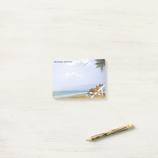 Post-it® Beach Kitty (personnalisable) (Sur un bureau)