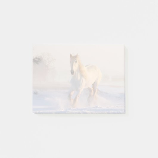 Post-it® Beau Cheval Blanc Galloping dans la neige (Devant)