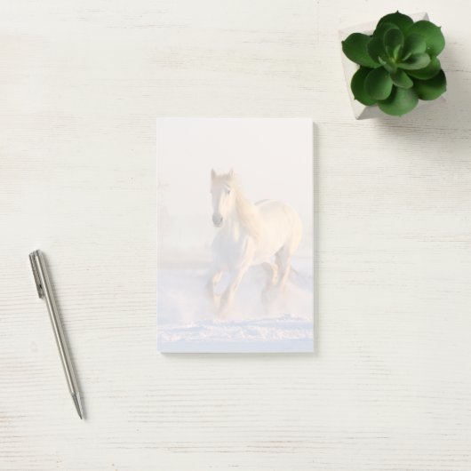 Post-it® Beau Cheval Blanc Galloping dans la neige (Bureau)