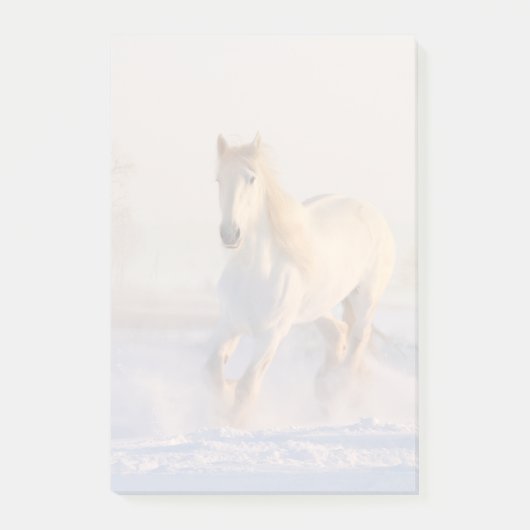 Post-it® Beau Cheval Blanc Galloping dans la neige (Devant)