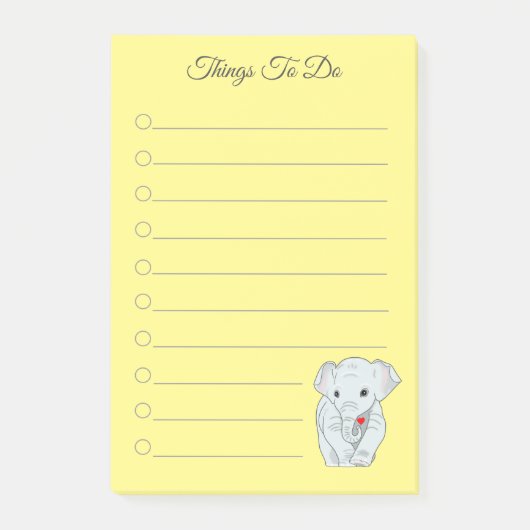 Post-it® Beau éléphant tenir un coeur choses à faire Po (Devant)