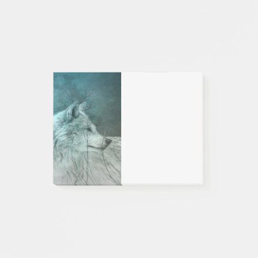 Post-it® Beau loup gris dans une forêt foncée (Devant)