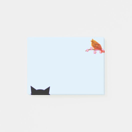 Post-it® Beau oiseau rouge et chat (Devant)