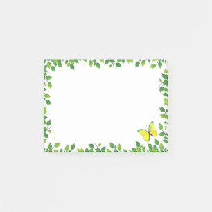 Post-it® Beau Papillon Jaune & Cadre de Feuille Verte