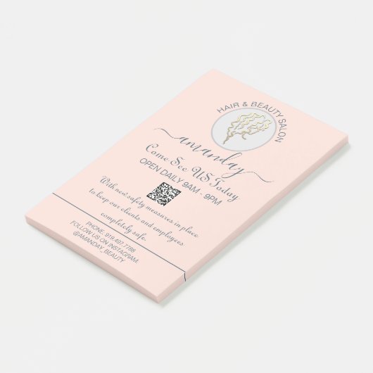 Post-it® Beauty Salon Be Safe Logo Coiffeur QR Code (Incliné)