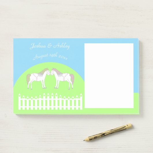 Post-it® Beaux Chevaux Blancs pour Mariage sur Mesure (Sur un bureau)