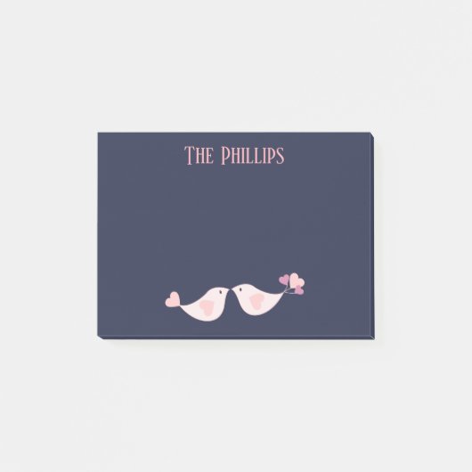 Post-it® Beaux Inséparables roses sur un arrière - plan ble (Devant)