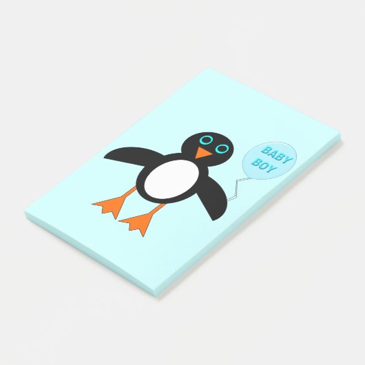 Post-it® Bébé Bleu mignon Garçon Penguin Post it notes Pad (Incliné)