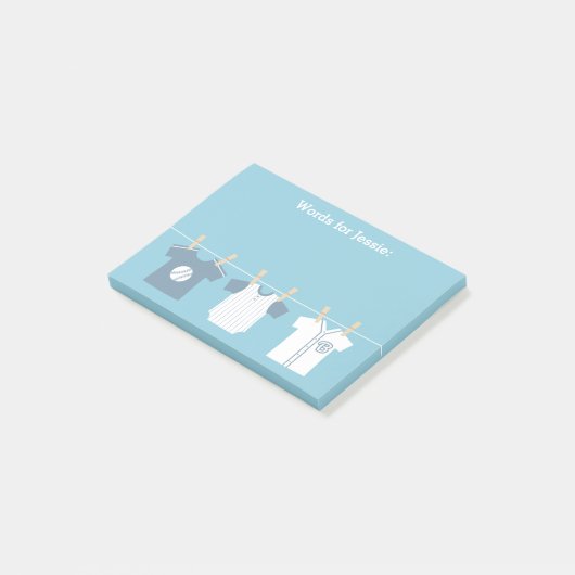 Post-it® Bébé de baseball bleu garçon et maman à être (Incliné)