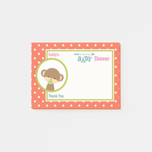 Post-it® Bébé singe avec un Baby shower Pacificateur Merci (Devant)