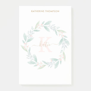 Post-it® Belle aquarelle Floral Wreath Monogramme