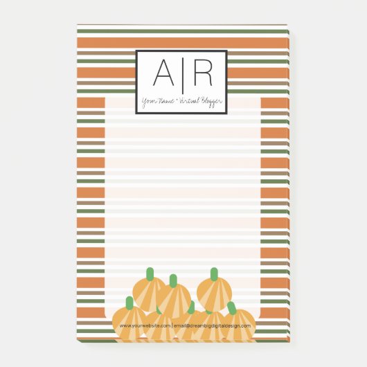 Post-it® Belle Halloween Stripes d'automne et Citrouille (Devant)
