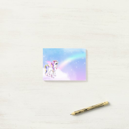 Post-it® Belle licorne avec Rainbow Mane (Sur un bureau)