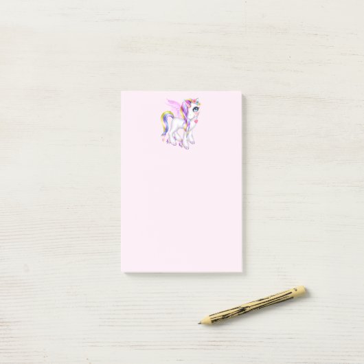 Post-it® Belle licorne avec Rainbow Mane & Tail (Sur un bureau)