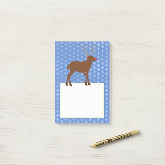 Post-it® Belle renne de Noël avec nez rouge (Sur un bureau)