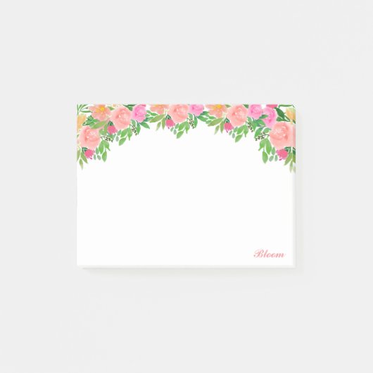 Post-it® Belles fleurs roses à l'aquarelle et calligraphie (Devant)