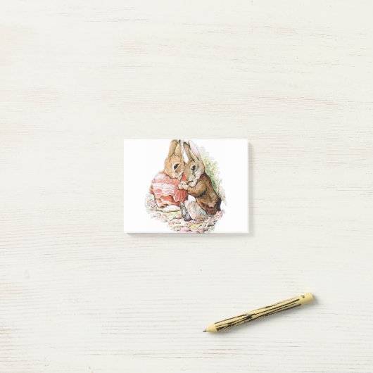 Post-it® Benjamin Bunny et Peter Rabbit planifient leur rai (Sur un bureau)