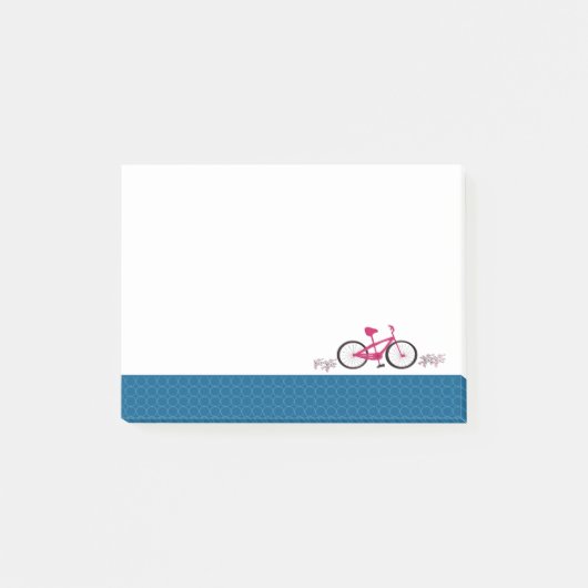 Post-it® Bicyclette rose bordure à motif bleu (Devant)