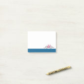 Post-it® Bicyclette rose bordure à motif bleu (Sur un bureau)