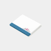 Post-it® Bicyclette rose bordure à motif bleu (Incliné)