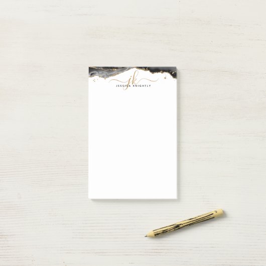 Post-it® Black Agate Geode Gold Parties scintillant Script  (Sur un bureau)