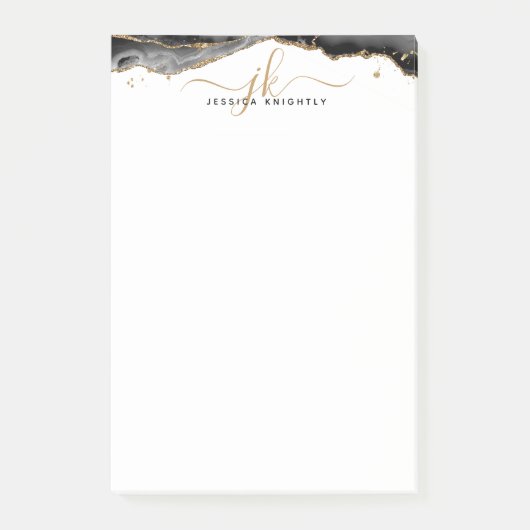 Post-it® Black Agate Geode Gold Parties scintillant Script  (Devant)
