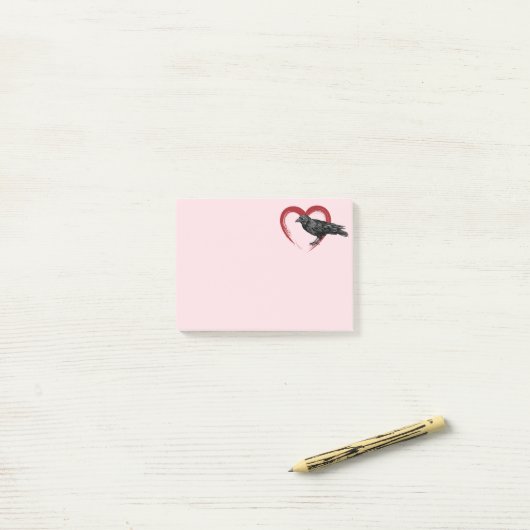 Post-it® Black Bird Heart Raven Post-it Notes (Sur un bureau)