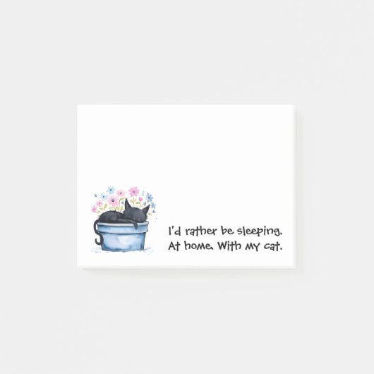Post-it® Black Cat with Flowers I'd Rather Be Sleeping (Devant)