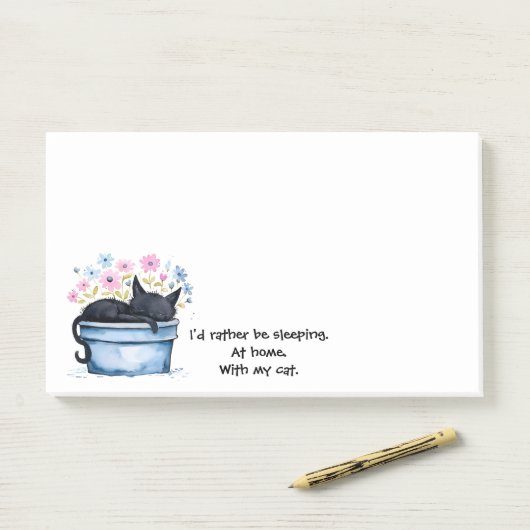 Post-it® Black Cat with Flowers I'd Rather Be Sleeping (Sur un bureau)