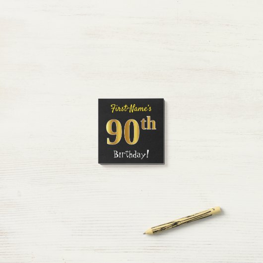 Post-it® Black, Faux Gold 90th Birthday, With Custom (Sur un bureau)