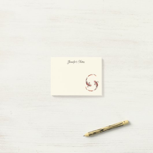 Post-it® Black & Red Japanese Koi Fish Artistic (Sur un bureau)