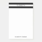 Post-it® Black White Horizontal Preppy Stripe Nom monogram (Devant)