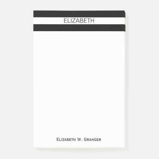 Post-it® Black White Horizontal Preppy Stripe Nom monogram (Devant)