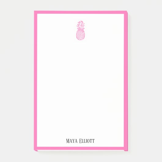 Post-it® Blanc avec ananas rose vif et bordure + nom (Devant)