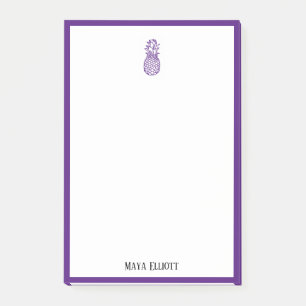 Post-it® Blanc avec ananas violet clair et bordure + nom