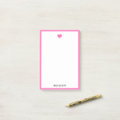 Post-it® Blanc avec Coeur et Bordure rose vif + Nom (Sur un bureau)