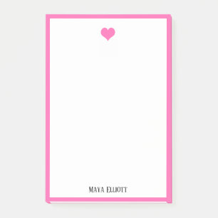 Post-it® Blanc avec Coeur et Bordure rose vif + Nom