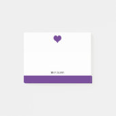 Post-it® Blanc avec coeur pourpre & Bordure & Nom (Devant)