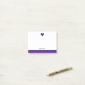 Post-it® Blanc avec coeur pourpre & Bordure & Nom (Sur un bureau)