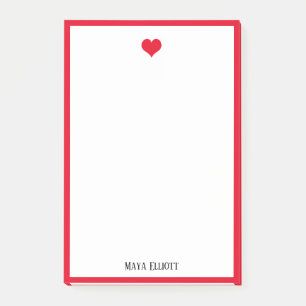 Post-it® Blanc avec coeur rouge vif et frontière + nom