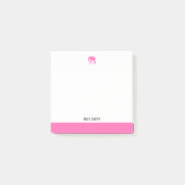 Post-it® Blanc avec éléphant rose vif & Bordure + Nom (Devant)