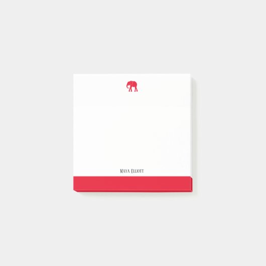 Post-it® Blanc avec éléphant rouge brillant et bordure + no (Devant)