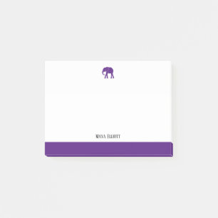 Post-it® Blanc avec éléphant violet et bordure et nom