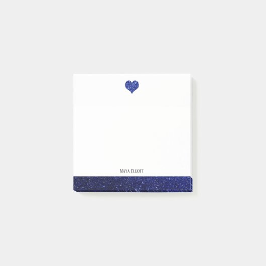 Post-it® Blanc avec Parties scintillant Faux Bleu Coeur & B (Devant)
